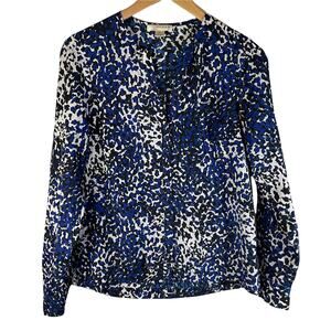 Kenar Long Sleeve Blouse Work Top Blue White Women's Size Small Career Office